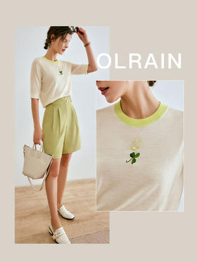 欧芮儿套头针织衫女夏季2022新款复古减龄撞色五分袖冰丝薄款上衣