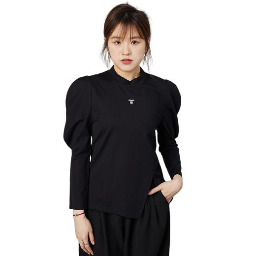 oldcolour2021秋商场同款气质修身泡泡袖拼接款T恤女N33023304 商品图4