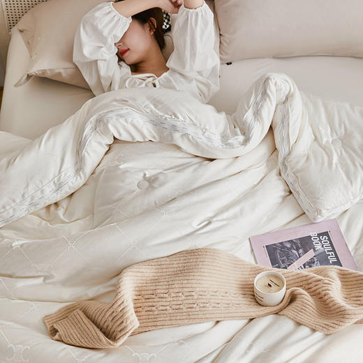 悦醒李官齐正版轻奢60支莫代尔天丝提花大豆子母被 商品图3