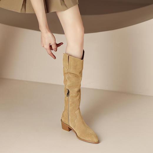 简约百搭款，尖头低跟长筒靴HCY-3156 商品图3