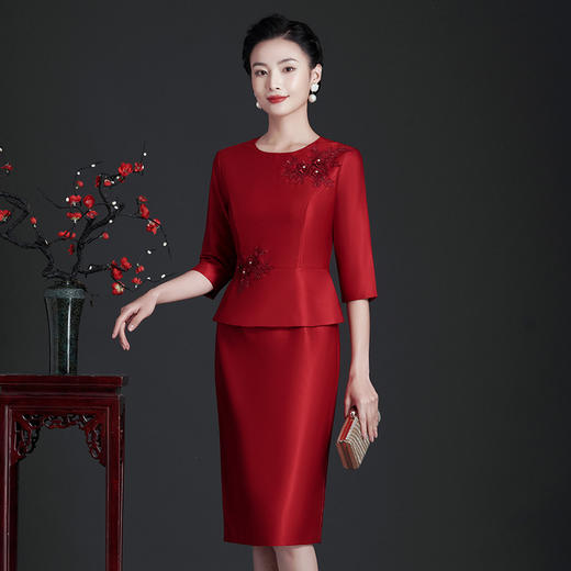 JC-JY5236喜婆婆婚礼服婚宴装气质旗袍儿女结婚春秋洋气连衣裙 商品图3