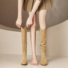 简约百搭款，尖头低跟长筒靴HCY-3156