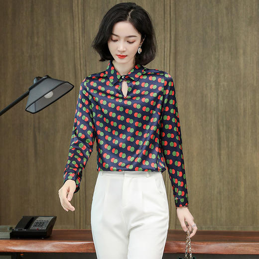 ASE-3513真丝衬衫女士2021秋季新款法式时尚设计感小众气质圆点桑蚕丝上衣 商品图5