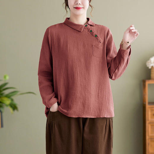 GYH 6163复古斜襟套头上衣宽松双层棉纱衬衫外套 商品图2