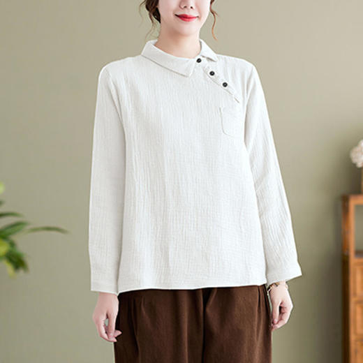 GYH 6163复古斜襟套头上衣宽松双层棉纱衬衫外套 商品图1