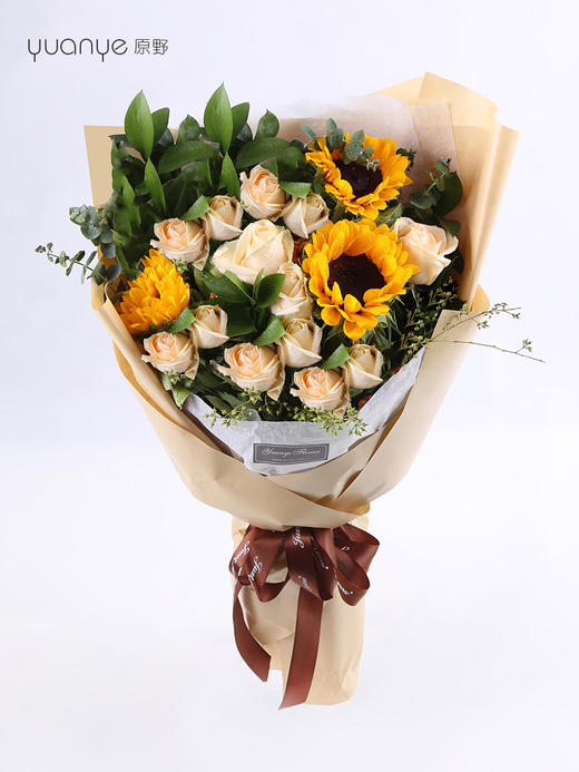 向日葵香槟玫瑰混搭花束 商品图0