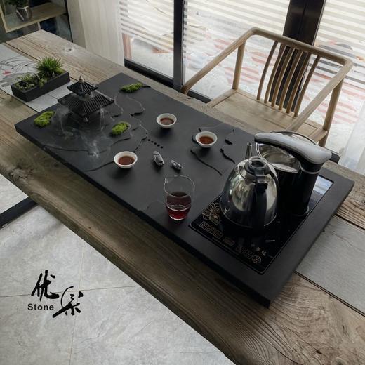 天然乌金石茶盘排水茶台倒流香茶海中式干泡台黑曜石茶托功夫茶具 商品图3