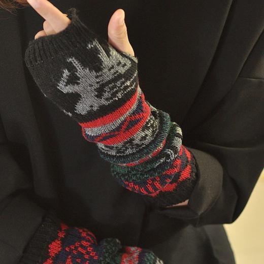 圣诞小鹿羊绒手套无指洞秋冬天女假袖子护肘送女友的好袖套 商品图5