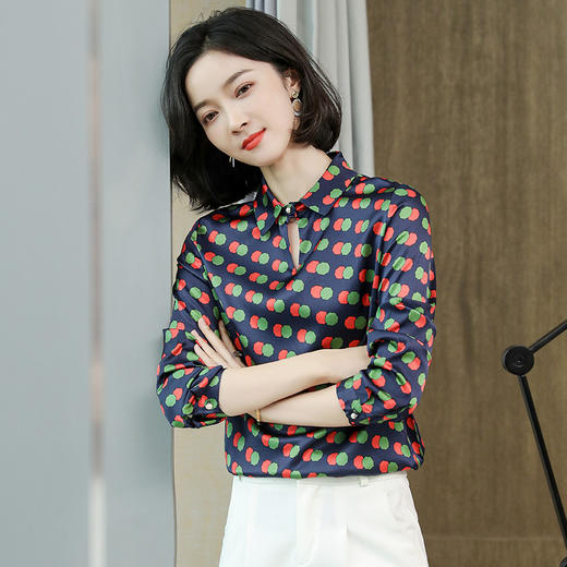 ASE-3513真丝衬衫女士2021秋季新款法式时尚设计感小众气质圆点桑蚕丝上衣 商品图1