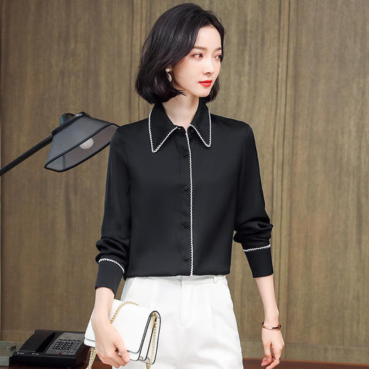 ASE-3375真丝衬衣女时尚气质包边翻领百搭职场范儿单排包扣重磅真丝衬衫女 商品图6