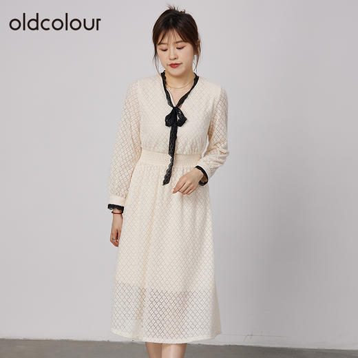 oldcolour2021秋商场同款纯色简约气质高腰显瘦连衣裙N33103398 商品图0
