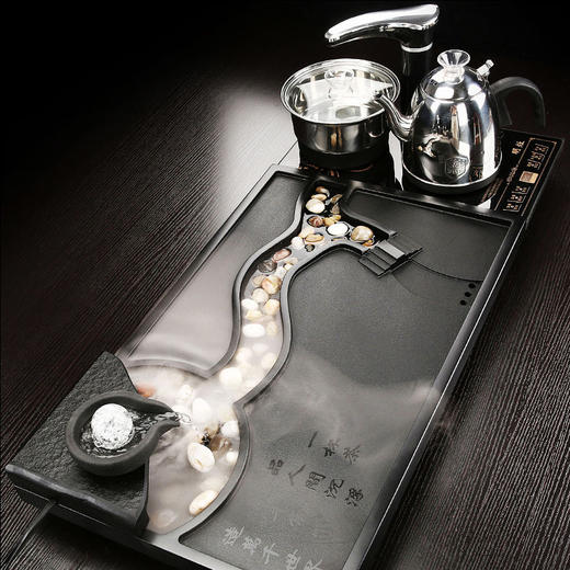 家用整块乌金石茶盘套装功夫茶具全自动电磁炉雾化流水泡茶台 商品图0