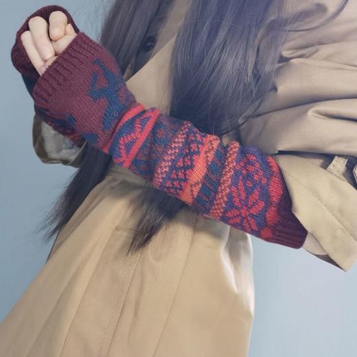 圣诞小鹿羊绒手套无指洞秋冬天女假袖子护肘送女友的好袖套 商品图1