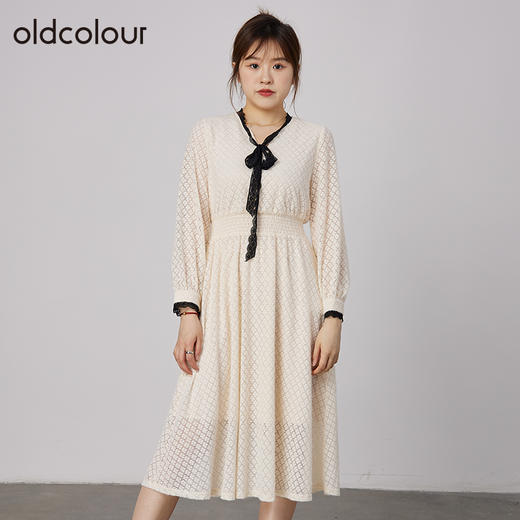 oldcolour2021秋商场同款纯色简约气质高腰显瘦连衣裙N33103398 商品图1