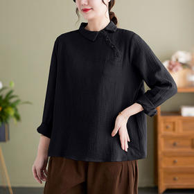 GYH 6163复古斜襟套头上衣宽松双层棉纱衬衫外套