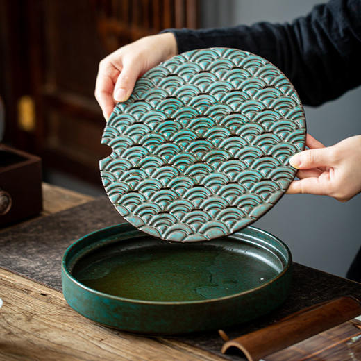 圆形茶盘家用简易陶瓷功夫茶具干泡盘小型储水式沥水干湿两用茶台 商品图5