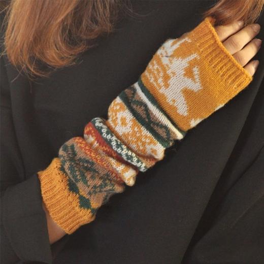 圣诞小鹿羊绒手套无指洞秋冬天女假袖子护肘送女友的好袖套 商品图4