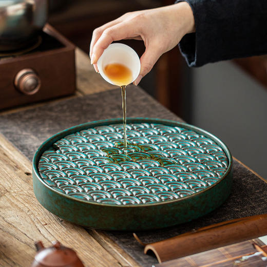 圆形茶盘家用简易陶瓷功夫茶具干泡盘小型储水式沥水干湿两用茶台 商品图2