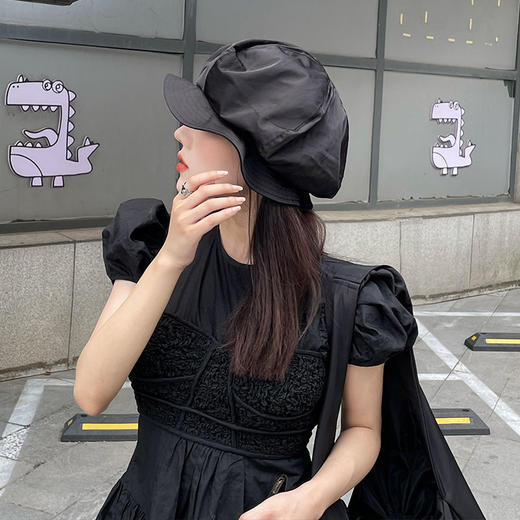 云朵帽子女秋冬季大头围百搭网红水母帽黑色显脸小贝雷帽小众设计 商品图3
