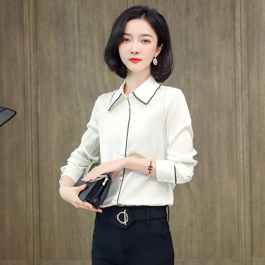 ASE-3375真丝衬衣女时尚气质包边翻领百搭职场范儿单排包扣重磅真丝衬衫女 商品图5