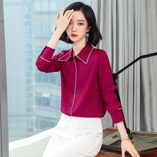 ASE-3375真丝衬衣女时尚气质包边翻领百搭职场范儿单排包扣重磅真丝衬衫女 商品图2