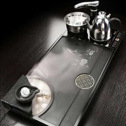 家用整块乌金石茶盘套装功夫茶具全自动电磁炉雾化流水泡茶台 商品图1