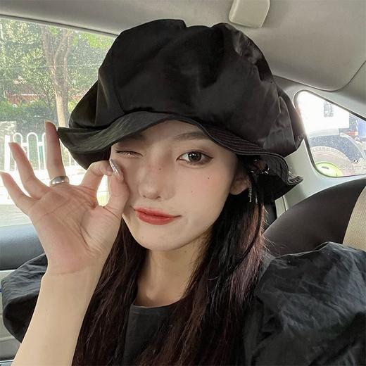 云朵帽子女秋冬季大头围百搭网红水母帽黑色显脸小贝雷帽小众设计 商品图4