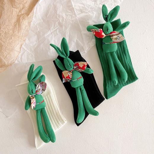 欧货爆款!春季BV绿立体刺绣玩偶兔袜子女外穿小皮鞋显瘦JK堆堆袜 商品图6