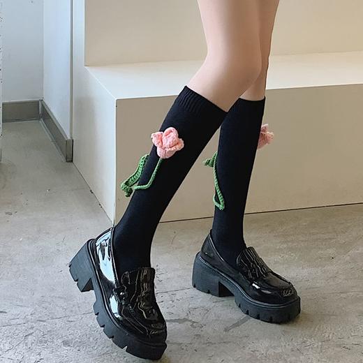 复古立体针织花朵袜子女长筒袜ins潮网红款个性玫瑰花小腿袜高筒 商品图5