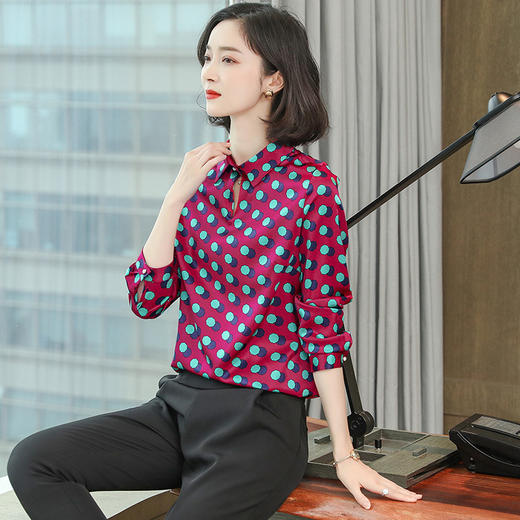 ASE-3513真丝衬衫女士2021秋季新款法式时尚设计感小众气质圆点桑蚕丝上衣 商品图2