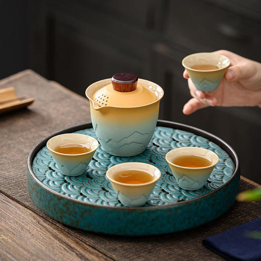 圆形茶盘家用简易陶瓷功夫茶具干泡盘小型储水式沥水干湿两用茶台 商品图7