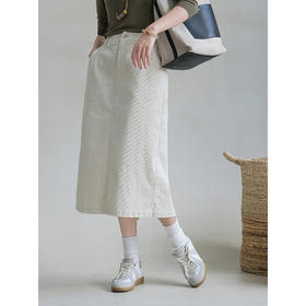 百搭显瘦，早秋新款女装半松紧灯芯绒开叉半裙一步裙HS22888