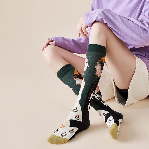 法国艺术插画小众文艺少女ins街头个性潮流小腿棉袜 商品图5