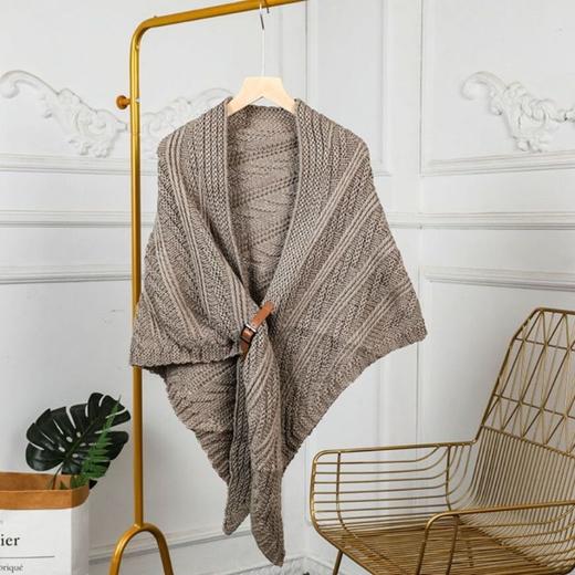 韩版春秋款针织毛线披肩皮带扣三角围巾披肩时尚百搭直播网红同款 商品图7
