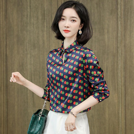 ASE-3513真丝衬衫女士2021秋季新款法式时尚设计感小众气质圆点桑蚕丝上衣 商品图3