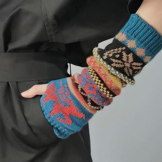 圣诞小鹿羊绒手套无指洞秋冬天女假袖子护肘送女友的好袖套 商品图2