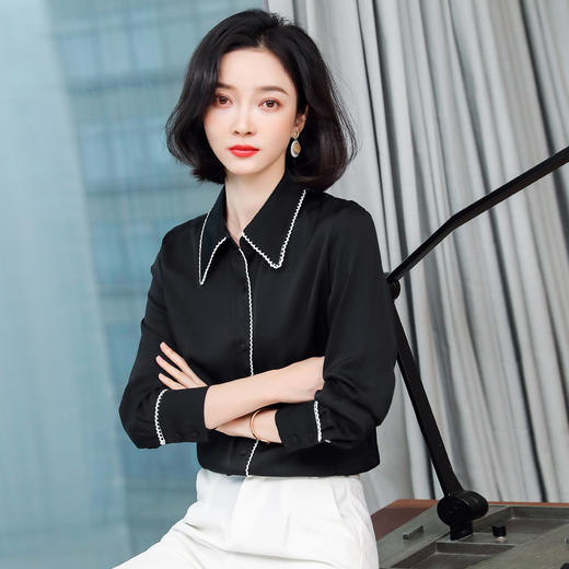 ASE-3375真丝衬衣女时尚气质包边翻领百搭职场范儿单排包扣重磅真丝衬衫女 商品图3