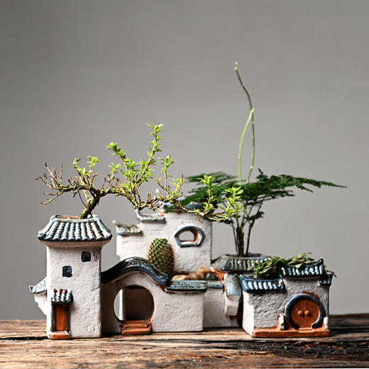 文竹多肉花盆陶瓷禅意房子家居装饰品摆件客厅创意微景观植物盆栽 商品图9