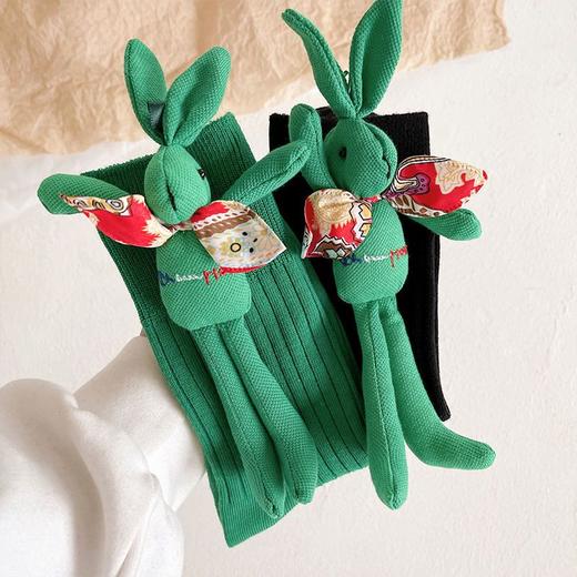 欧货爆款!春季BV绿立体刺绣玩偶兔袜子女外穿小皮鞋显瘦JK堆堆袜 商品图1