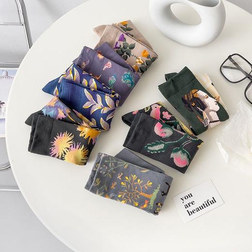 法国艺术插画小众文艺少女ins街头个性潮流小腿棉袜 商品图1