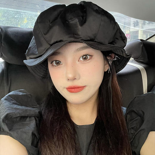 云朵帽子女秋冬季大头围百搭网红水母帽黑色显脸小贝雷帽小众设计 商品图1