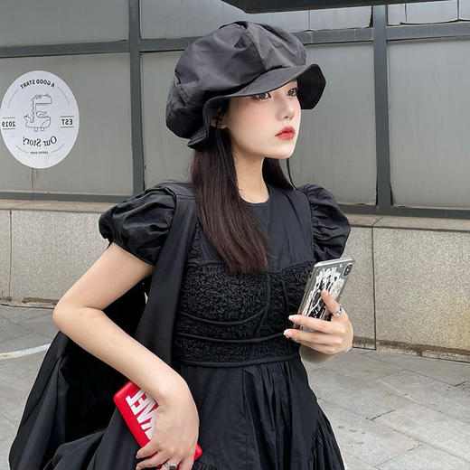 云朵帽子女秋冬季大头围百搭网红水母帽黑色显脸小贝雷帽小众设计 商品图2