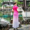 新款中国风渐变色旗袍改良连衣裙年轻少女走秀演出服YHY200907 商品缩略图2