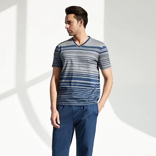 【100%丝光棉】SCHIESSER 德国舒雅铂雅V领丝光纯棉短袖长裤套装 99/18092H 商品图1