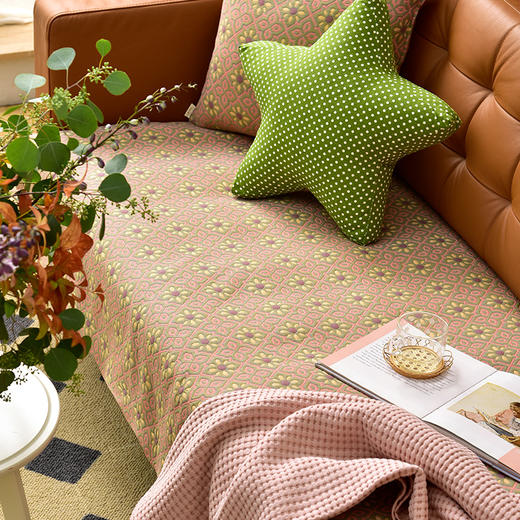 粉绿小花双面沙发巾防滑四季沙发盖巾 商品图0