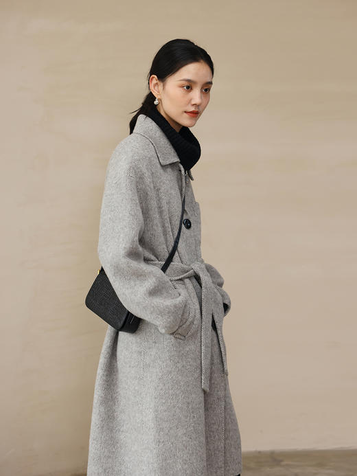 HeyDress毛呢外套女秋冬绵羊毛宽松中长款人字纹高端气质羊毛大衣 商品图1