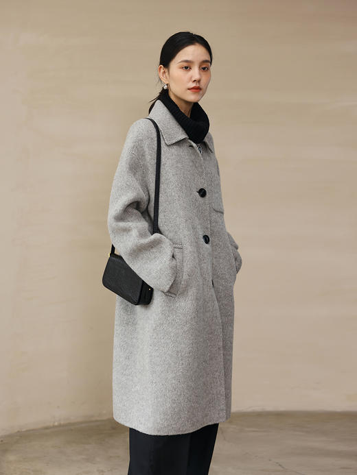 HeyDress毛呢外套女秋冬绵羊毛宽松中长款人字纹高端气质羊毛大衣 商品图3