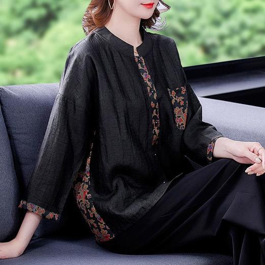 A002 黑色龟裂纹高端香云纱上衣女春秋新款2022真丝桑蚕丝开衫 商品图1