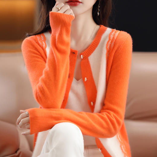 法式轻奢羊毛开衫上衣时尚百搭秋冬针织衫毛衣外套潮HT-YYM6548 商品图3