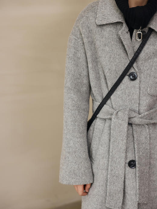 HeyDress毛呢外套女秋冬绵羊毛宽松中长款人字纹高端气质羊毛大衣 商品图2